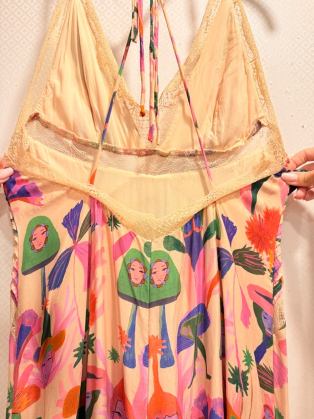 Farm Rio Fairies Sand Viscose Slip Midi Dress Boho Tropical Vacation Size Medium - Picture 10 of 16